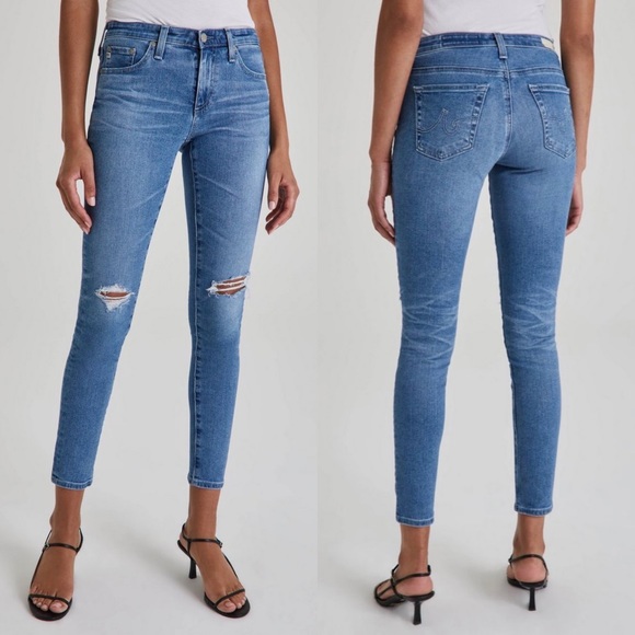 AG Adriano Goldschmied Legging Ankle Skinny Jeans Blue Destructed Distressed 28 - Picture 2 of 16